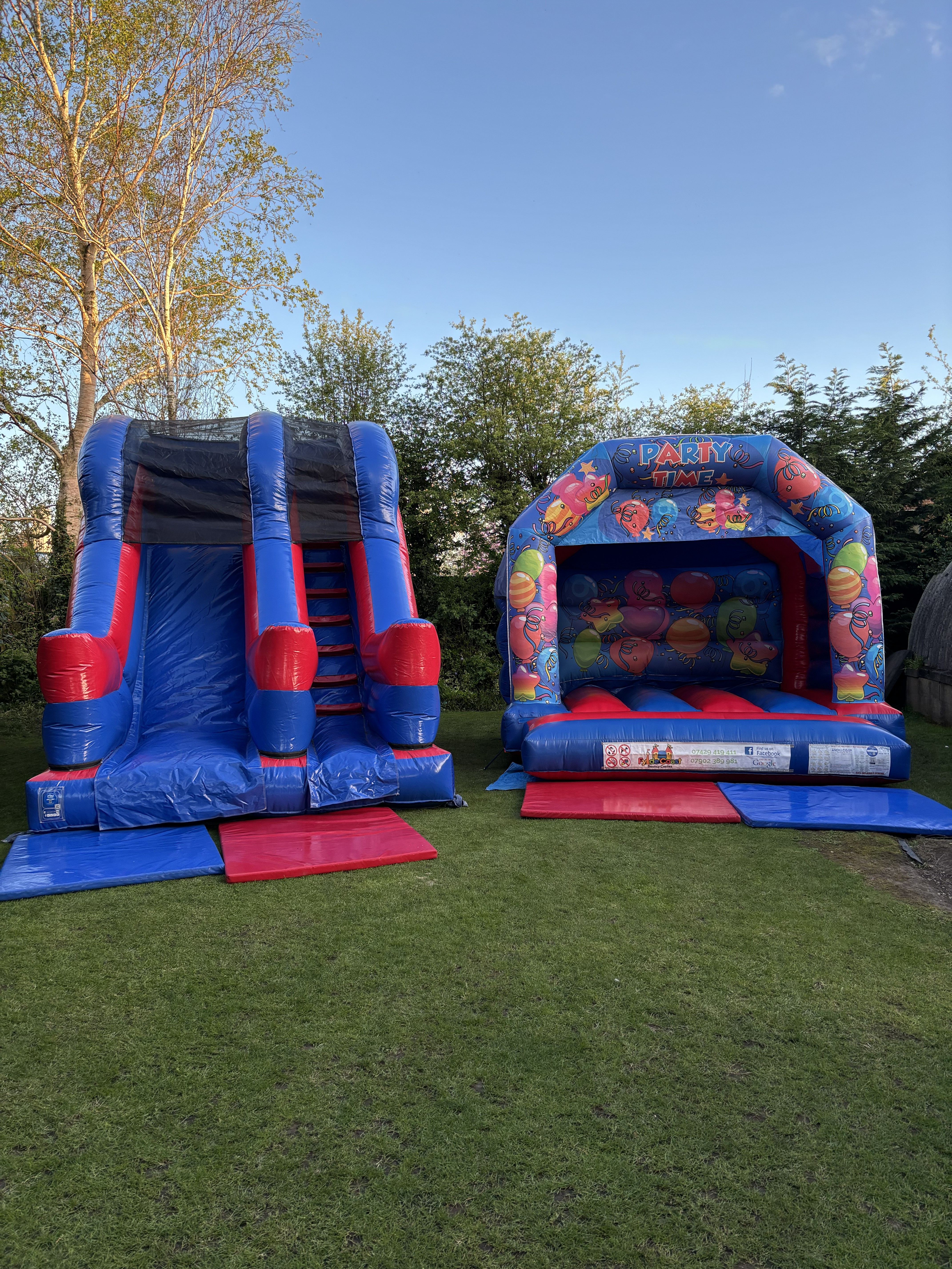 12ft Party Time bouncy castle and 8ft platform slide package hire in Newton-with-Scales